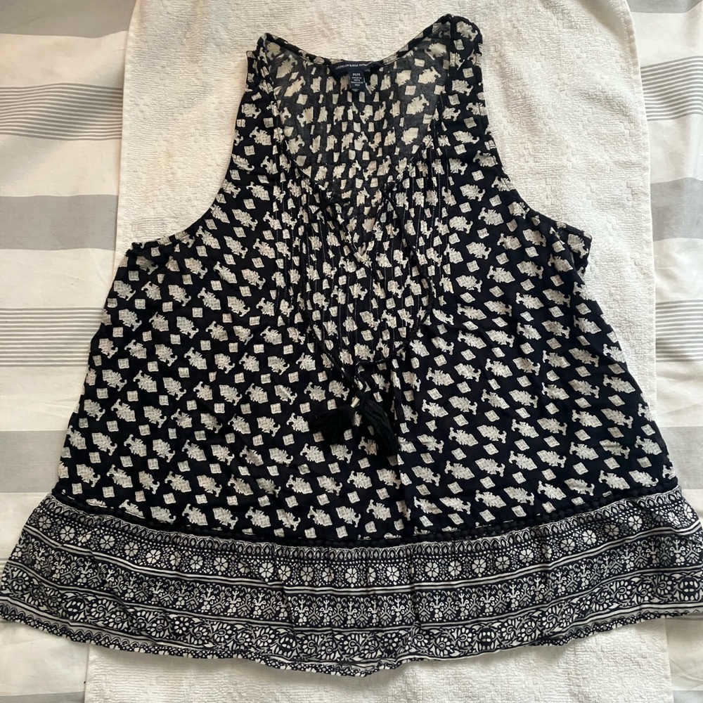 American Eagle Outfitters Black and Cream Patterned Blouse